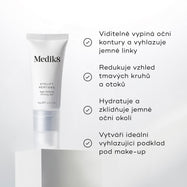 Tuba Eyelift Peptides je zobrazena.

Čtyři odrážky s fajfkami uvádějí benefity:

Viditelně zpevňuje oční kontury a vyhlazuje jemné linky
Redukuje vzhled tmavých kruhů a otoků
Hydratuje a zklidňuje jemnou oční oblast
Vytváří ideální vyhlazující základ pro make-up