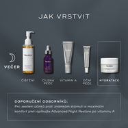 Infografika s názvem „JAK VRSTVIT“ přehledně ukazuje večerní (PM) rutinu péče o pleť na tmavém pozadí.

Zobrazuje produkty Medik8 pro čištění, cílení péče, vitamin A, oční péči a hydrataci s Advanced Night Restore, včetně odborného doporučení k pořadí aplikace.